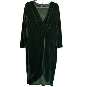 Esprlia Women's Emerald Green Velvet Midi Dress Faux Wrap Holiday 14W